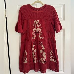Free People Pablo Babydoll Embroidered Dress - Red